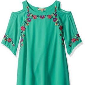 Teal/green embroidered dress